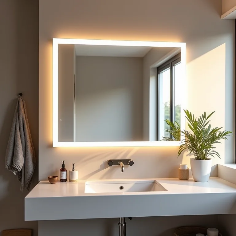 Fácil instalação de espelho LED para banheiro