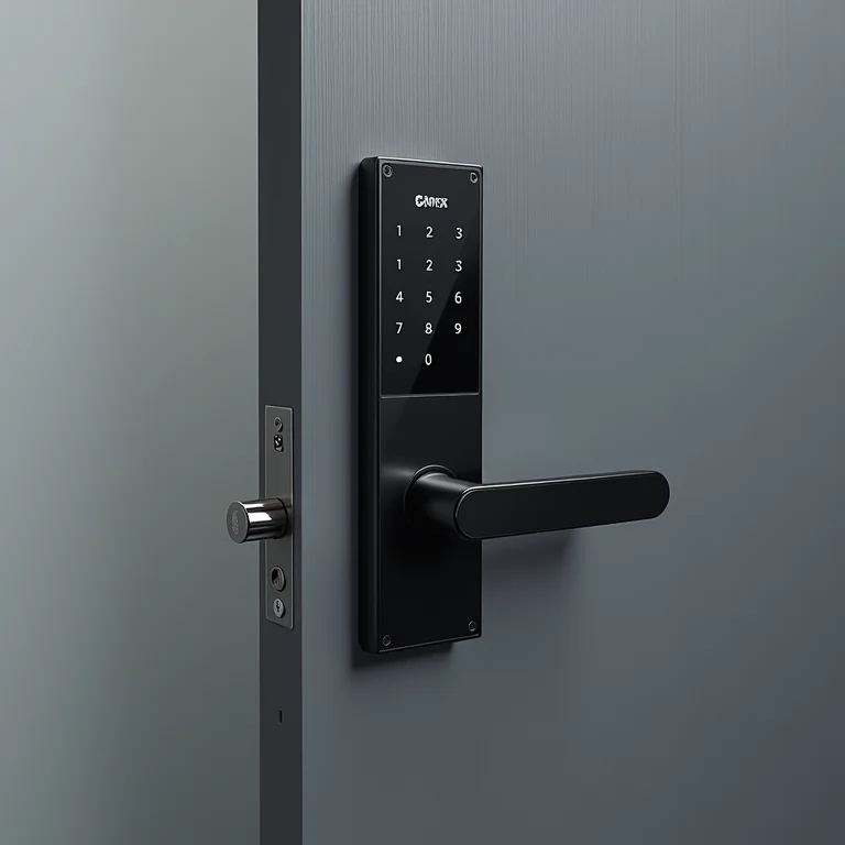 Fechadura digital Intelbras FR 330 instalada em uma porta moderna.