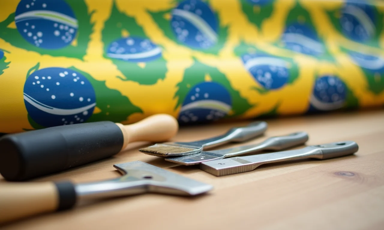 Ferramentas para instalação de papel de parede.