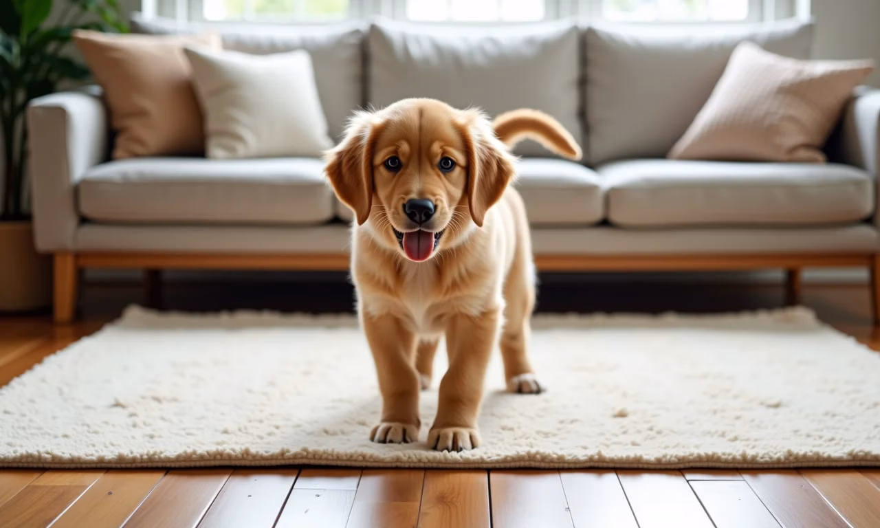 Filhote de golden retriever em tapete higiênico grande.