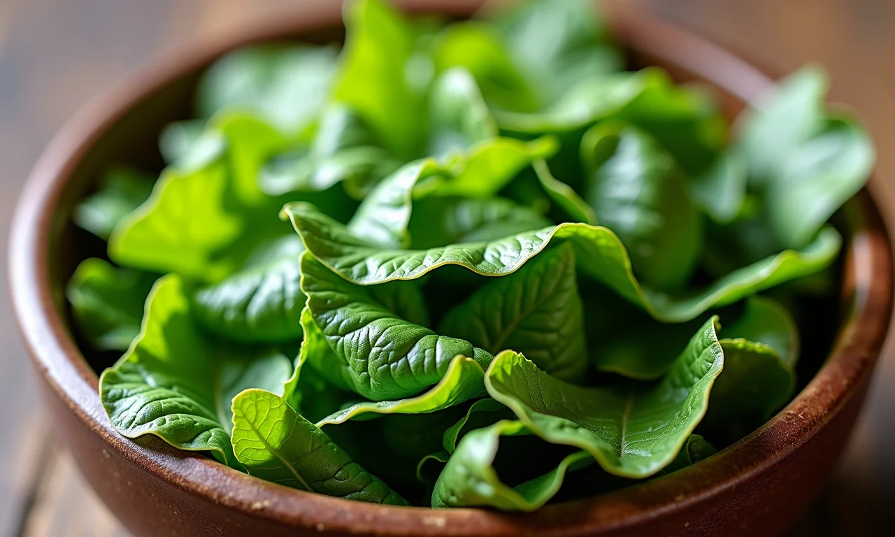 Folhas de salada perfeitamente secas em uma tigela.