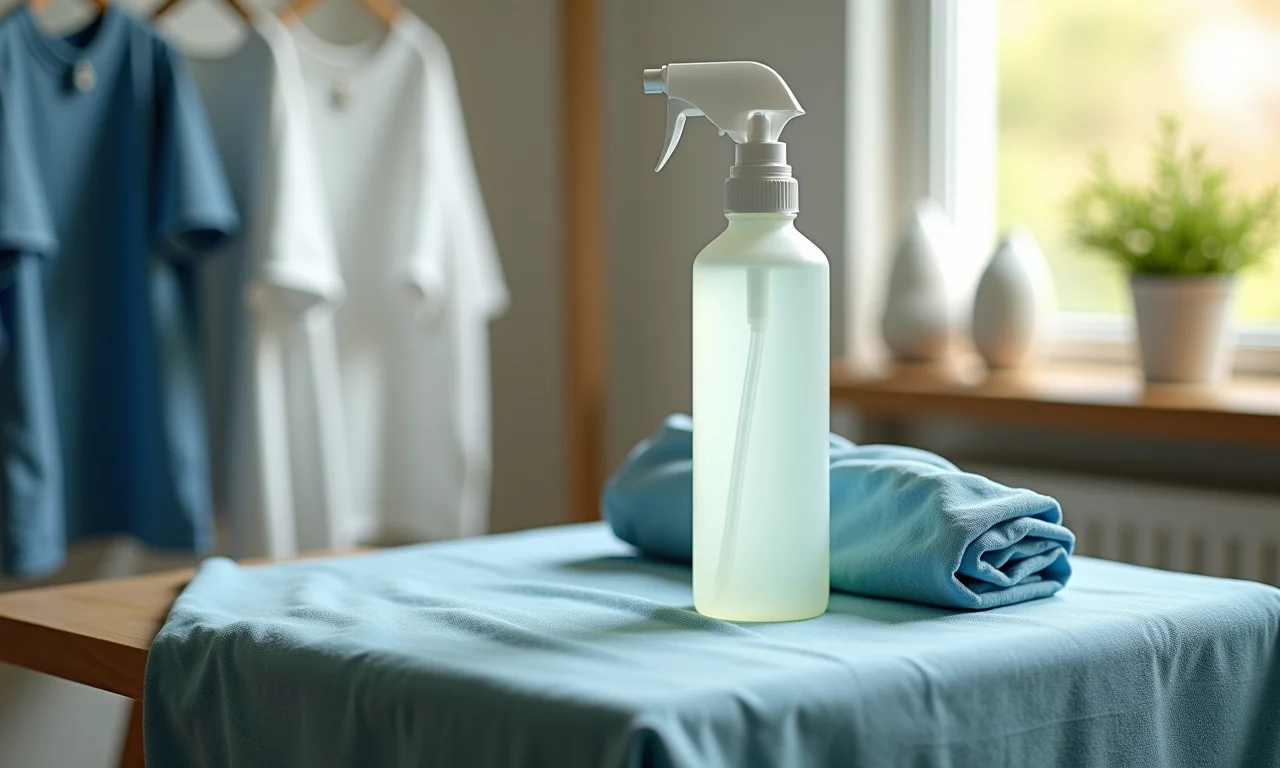 Frasco de Spray Desamassa Roupas da Passa Fácil em tábua de passar.