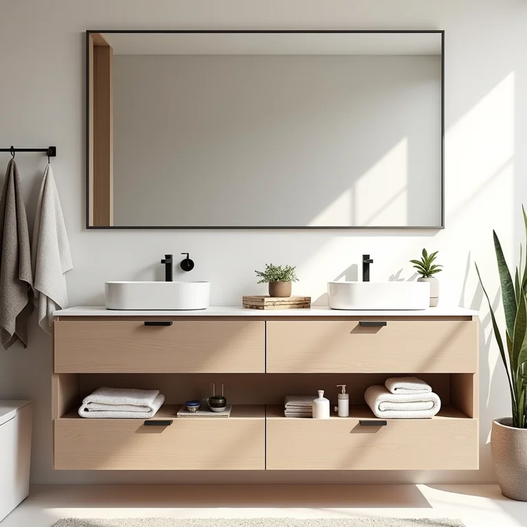 Gabinete de banheiro otimizado com espaço para organização de itens pessoais