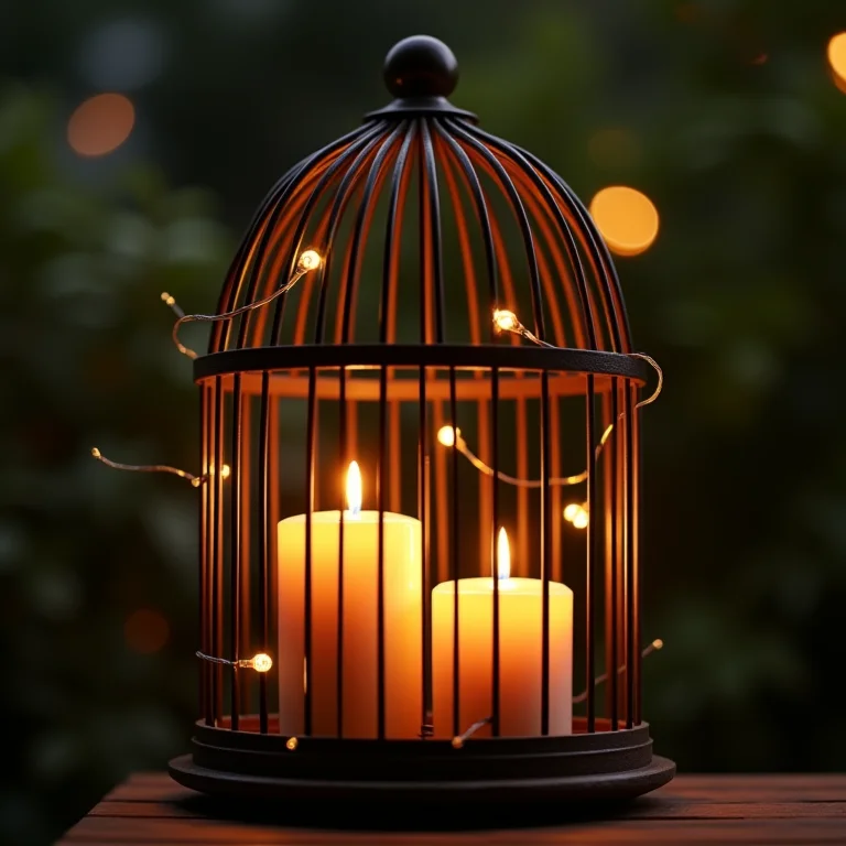 Gaiola com velas e luzes aconchegantes