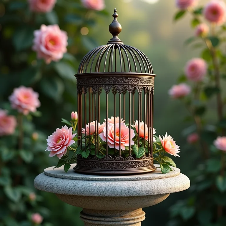 Gaiola como objeto de decoração vintage.