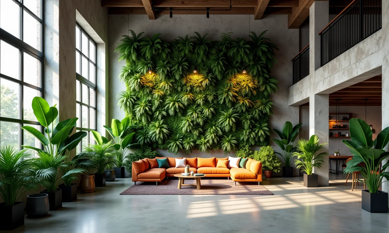 Galpão com plantas e jardim vertical.