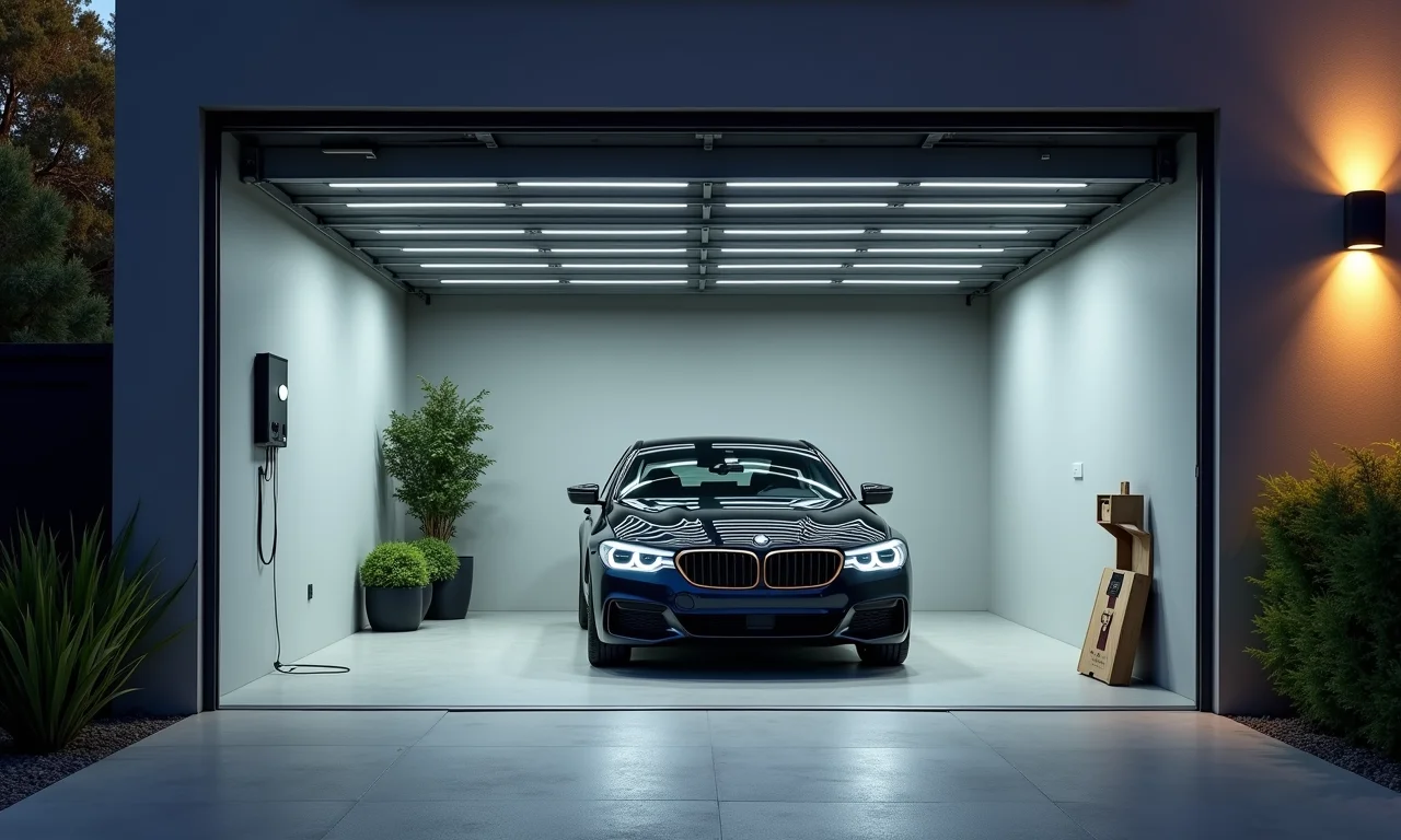 Garagem com iluminação ativada por som para maior conveniência e segurança.