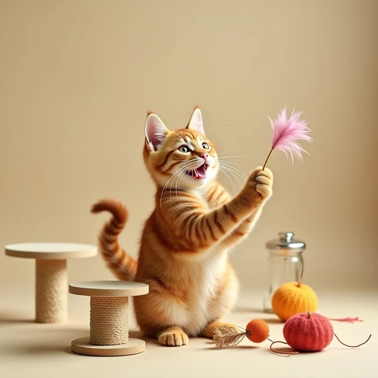 Gato brincando com brinquedos: desviando a atenção dos fios.