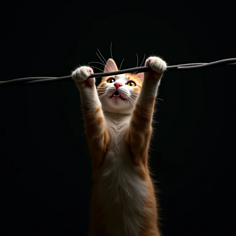 Gato brincando com fios elétricos: ilustração dos riscos.
