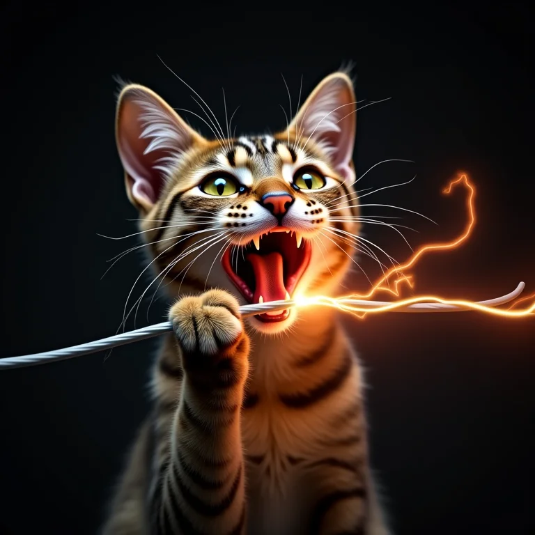 Gato sofrendo choque elétrico ao morder fio
