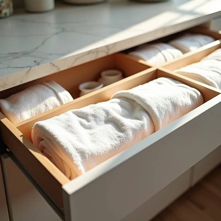 Gaveta com divisórias para organização de panos de prato