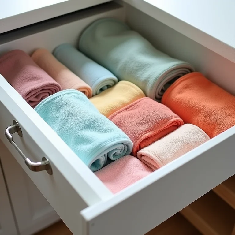 Gavetas organizadoras com divisórias para panos de prato