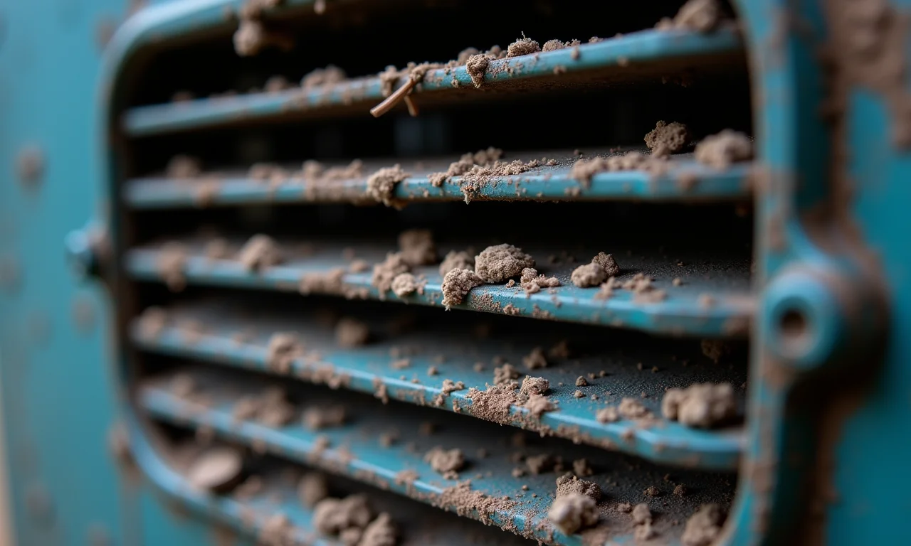 Grade de ventilação de motor elétrico obstruída por poeira.