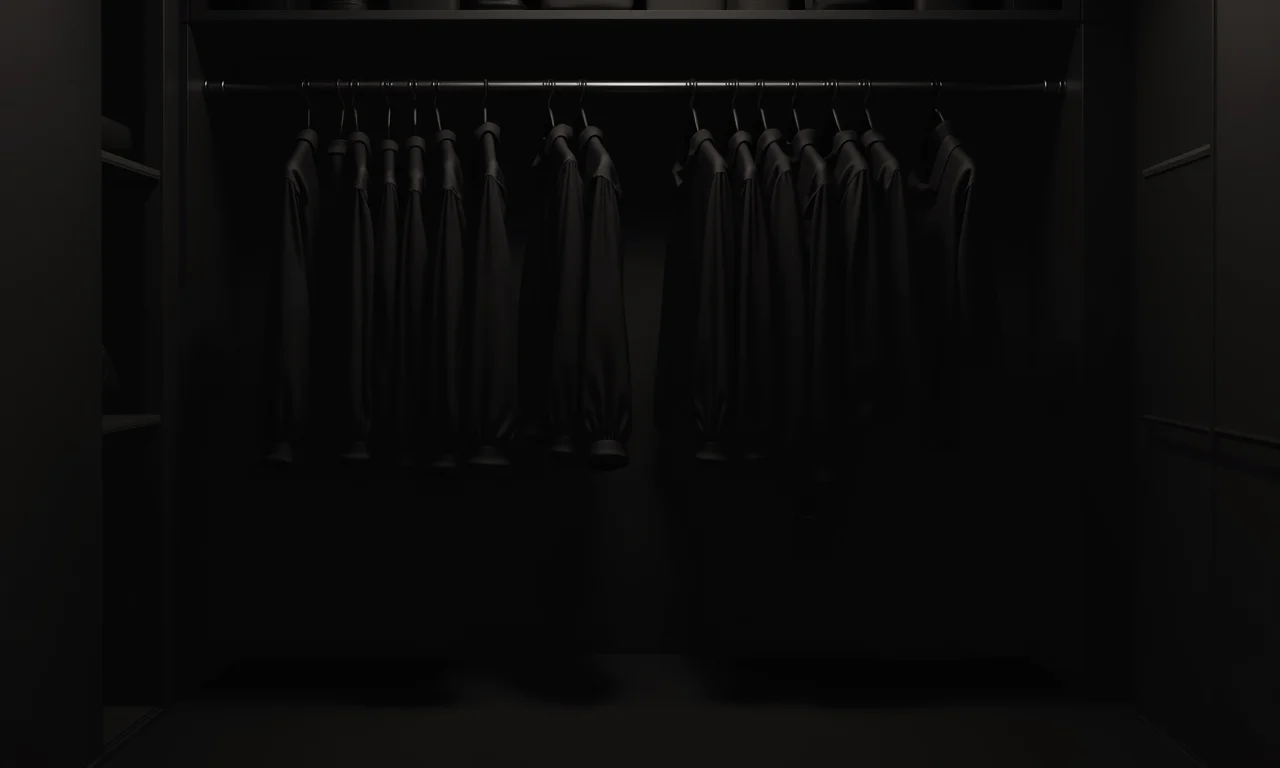 Guardando roupas pretas em local escuro.