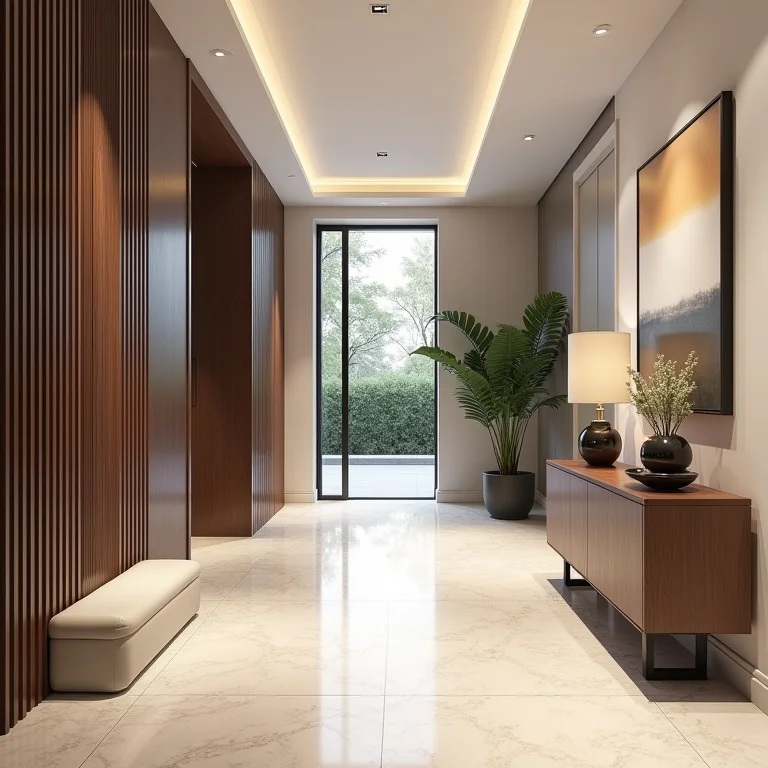 Hall de entrada com piso que combina com a decoração