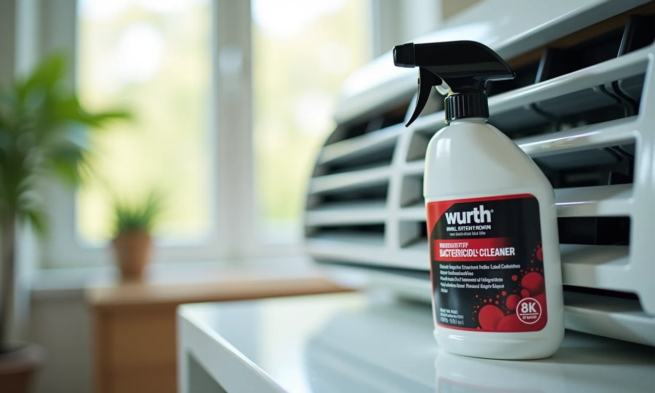 Higienizador bactericida Wurth sendo aplicado no filtro do ar condicionado.