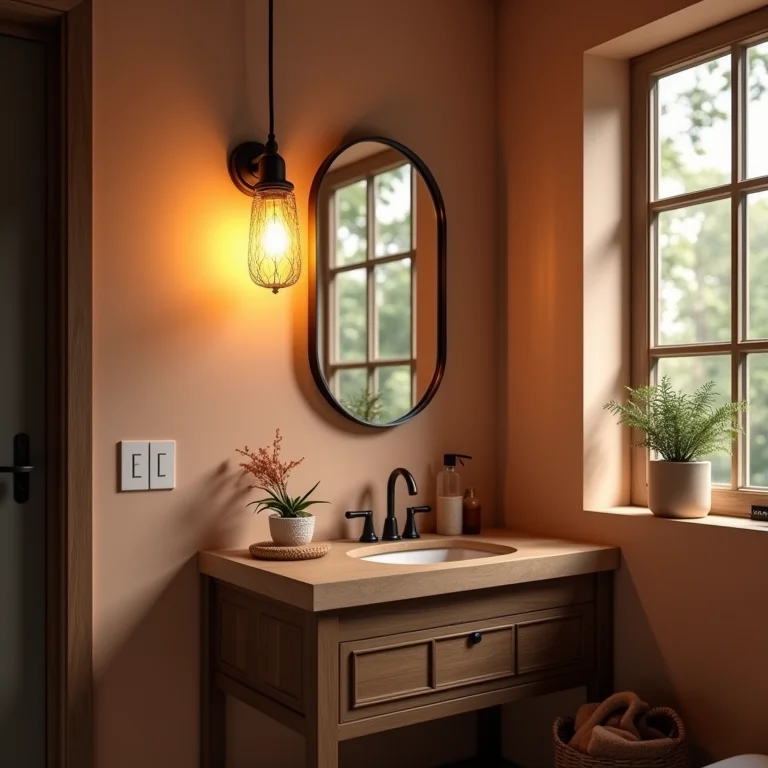Iluminação aconchegante em banheiro boho chic