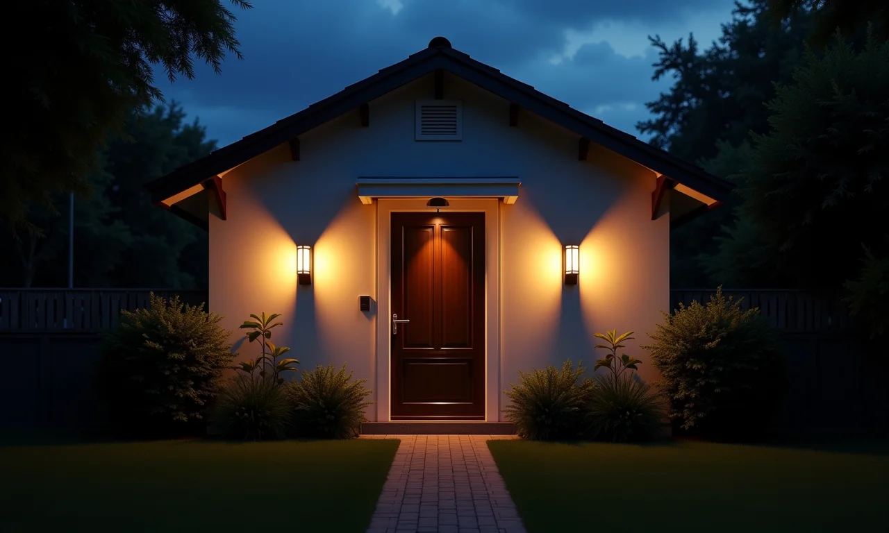 Iluminação com arandelas e spots em fachada de casa.