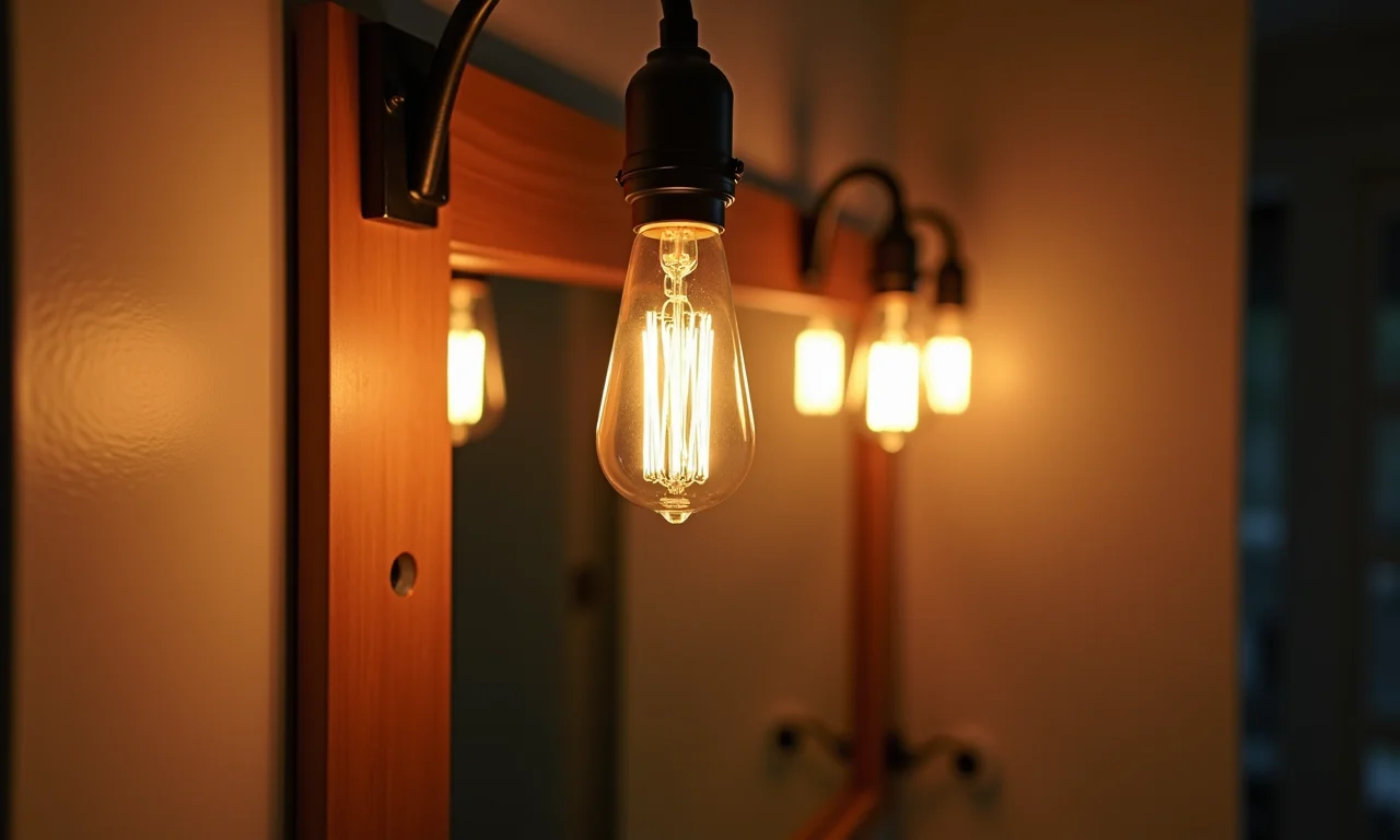 Iluminação com lâmpadas de filamento em um banheiro aconchegante.