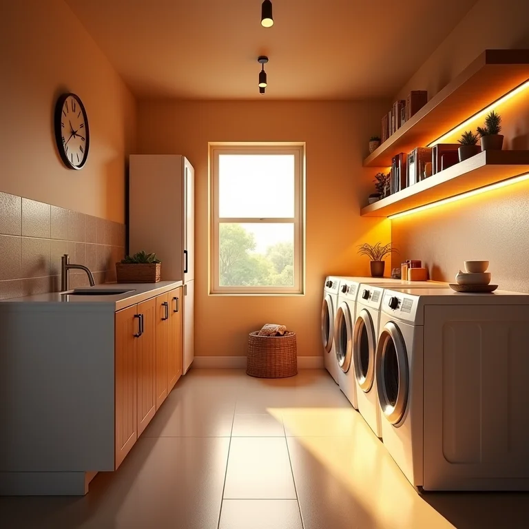 Iluminação criando um ambiente mais agradável na área de serviço.