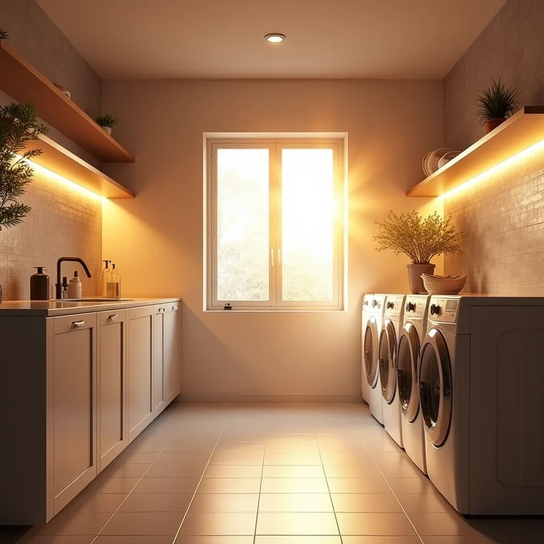 Iluminação estratégica na lavanderia