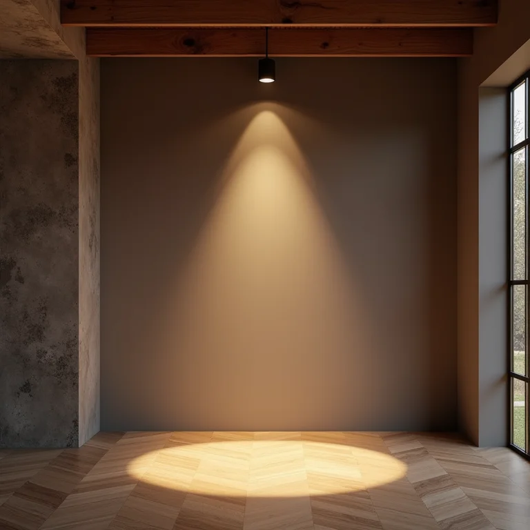 Iluminação estratégica realçando o design e disfarçando a viga.