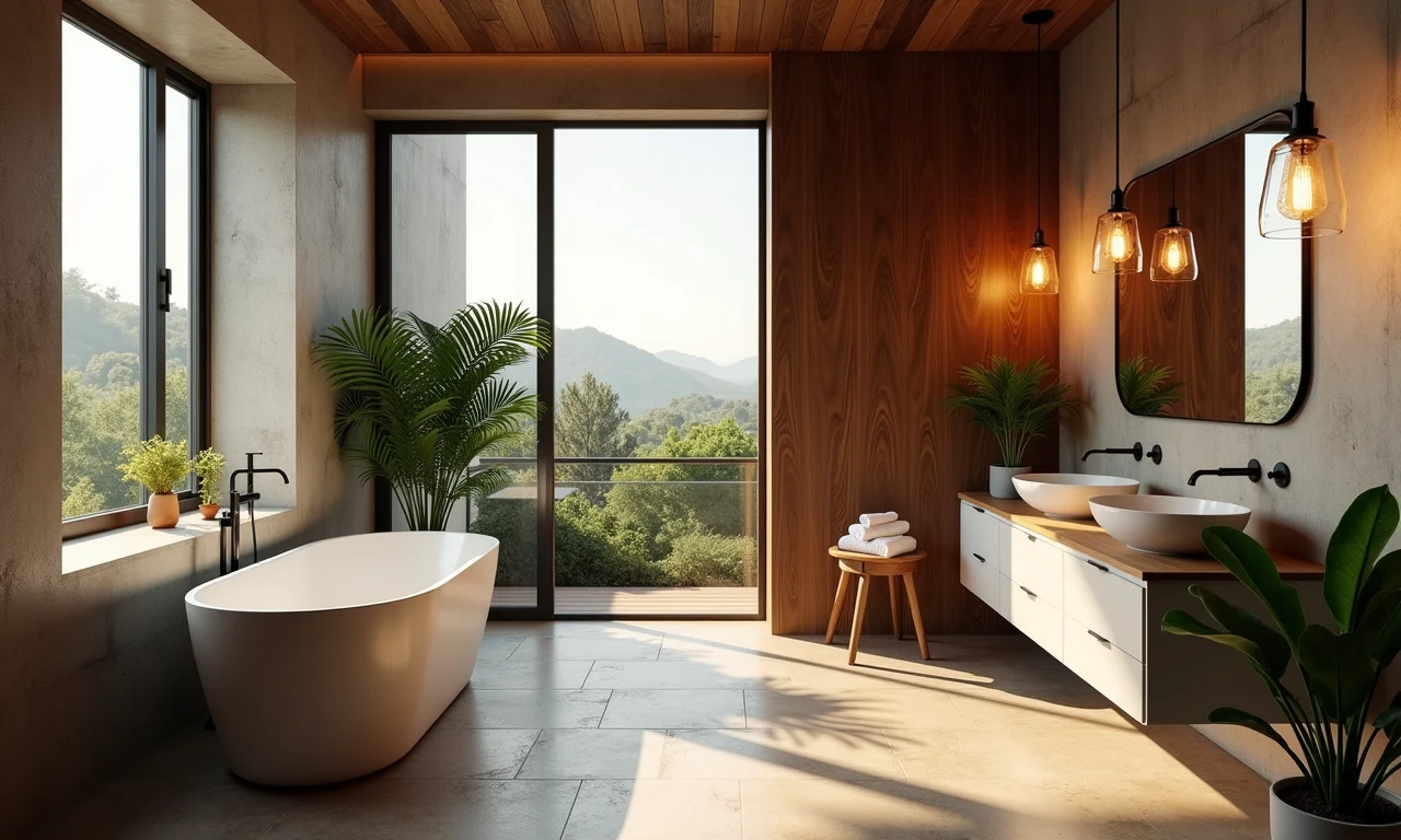 Iluminação estratégica valorizando banheiro social moderno.