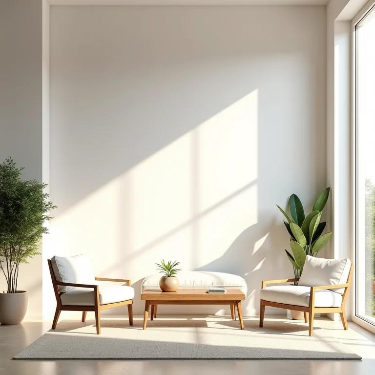 Iluminação suave em sala de estar clean.