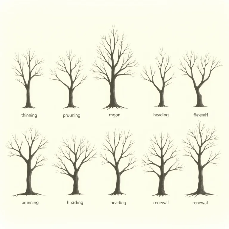 Ilustração de diferentes técnicas de poda em galhos