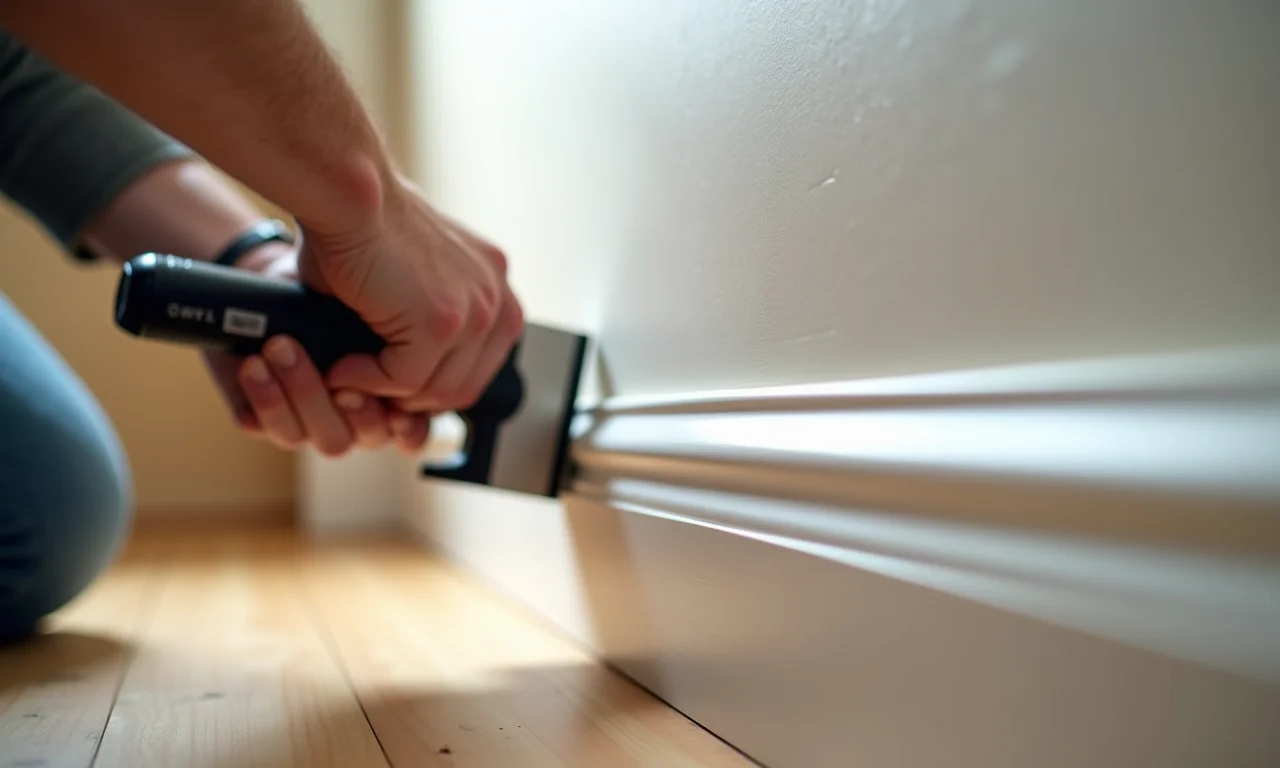 Instalação de rodapé: Detalhe do corte e medição precisa.