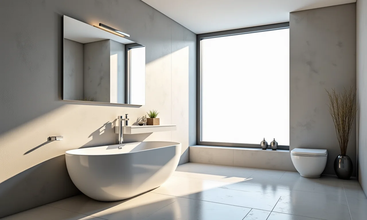 Janela de alumínio de canto em banheiro moderno e resistente.