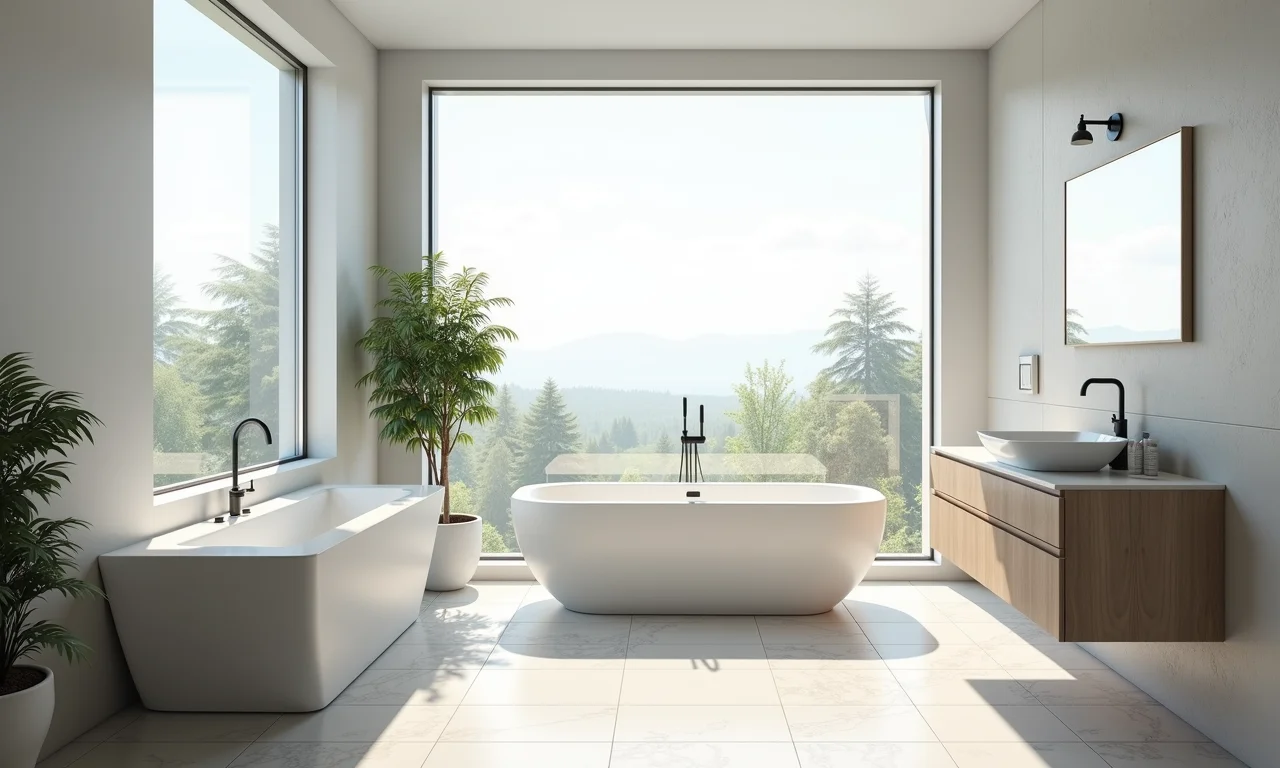 Janela maxim-ar de canto aberta em banheiro ventilado.