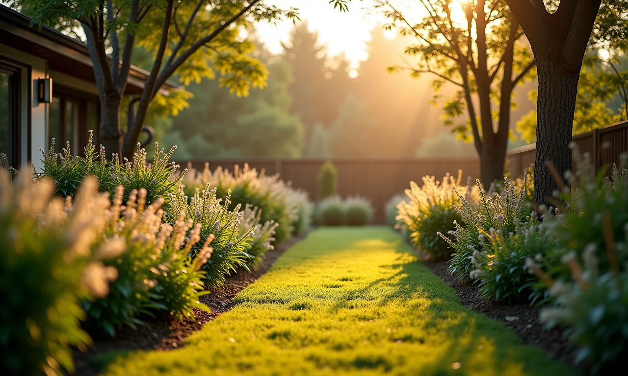 Jardim com iluminação em tons quentes e frios, mostrando a diferença.