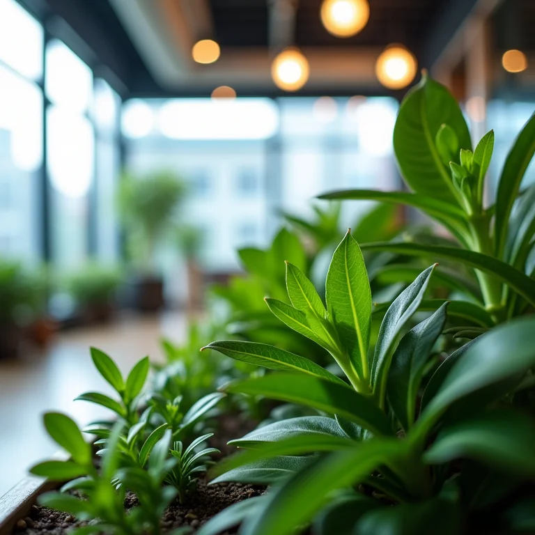 Jardim de inverno em escritório moderno.