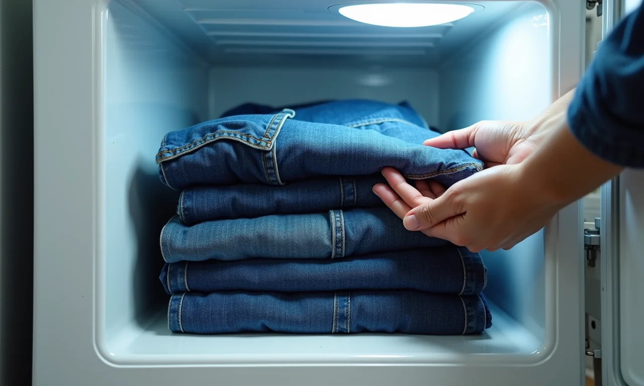 Jeans congelado para eliminar odores e bactérias.