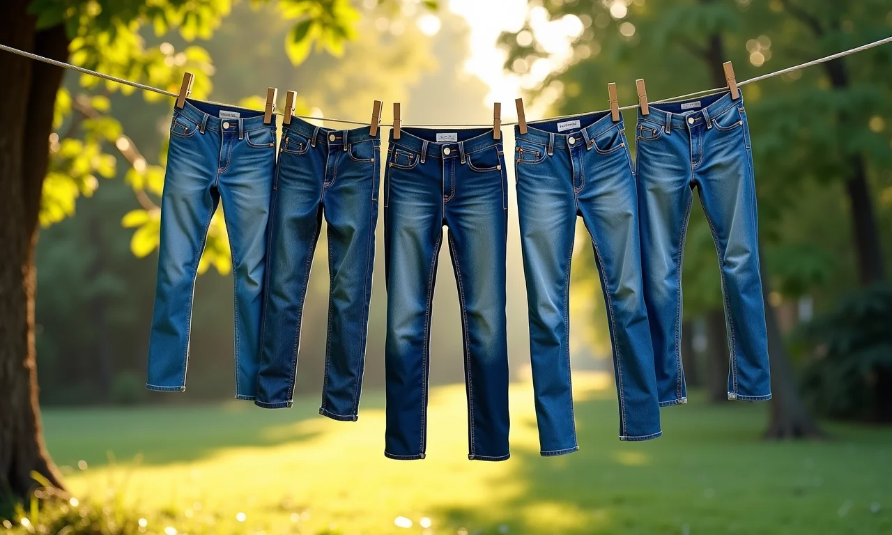 Jeans secando à sombra e do avesso para proteger a cor.