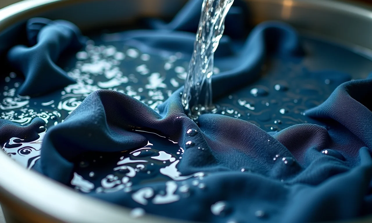 Jeans sendo lavado em água fria para preservar a cor.