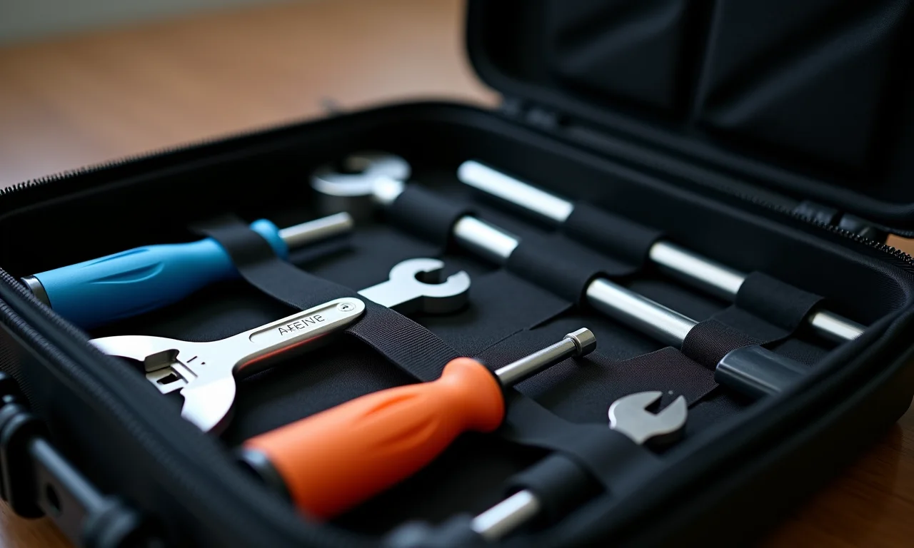 Kit de ferramentas essenciais organizado em maleta.