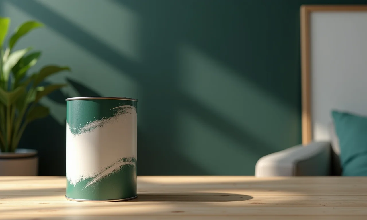 Lata de tinta Suvinil Lousa ao lado de parede pintada.