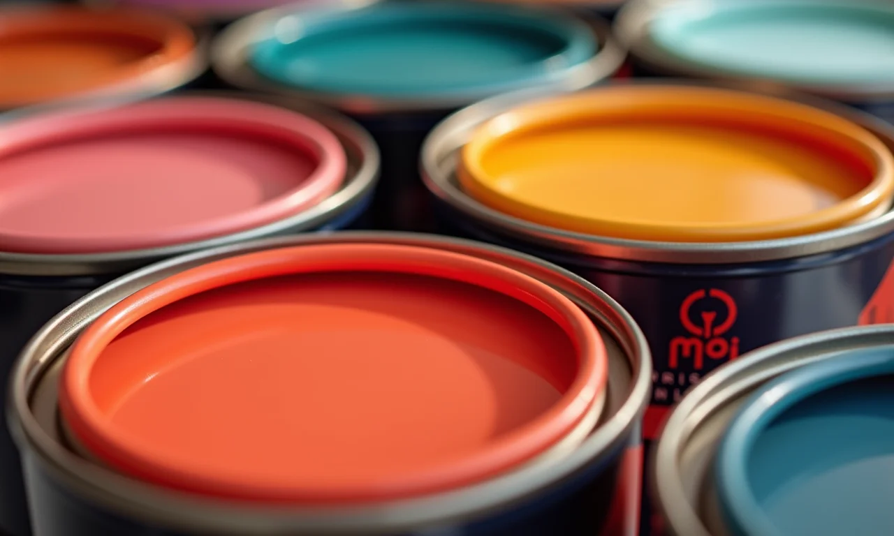 Latas de tinta Coral em cores vibrantes.