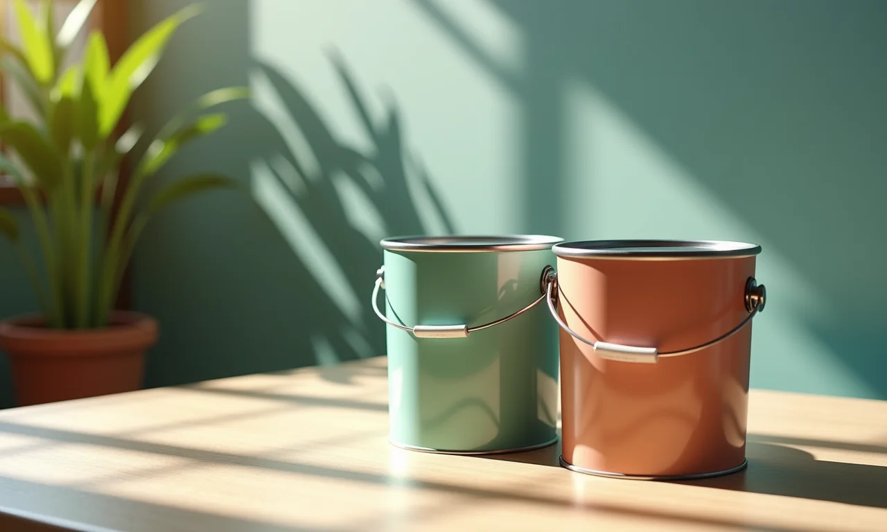 Latas de tinta Sherwin-Williams com foco em cobertura perfeita.