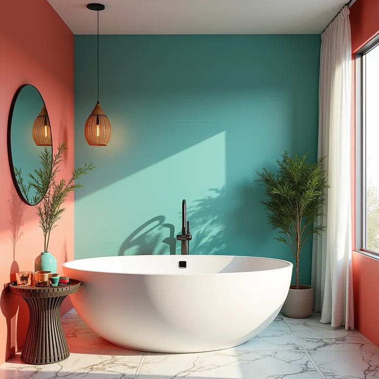 Lavabo vibrante com papel de parede colorido