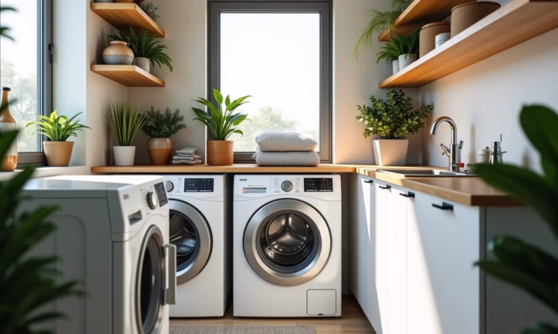 Lavanderia pequena e organizada com soluções que economizam espaço e design brasileiro.