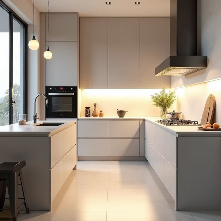 Layout de cozinha ineficiente com disposição inadequada dos elementos.