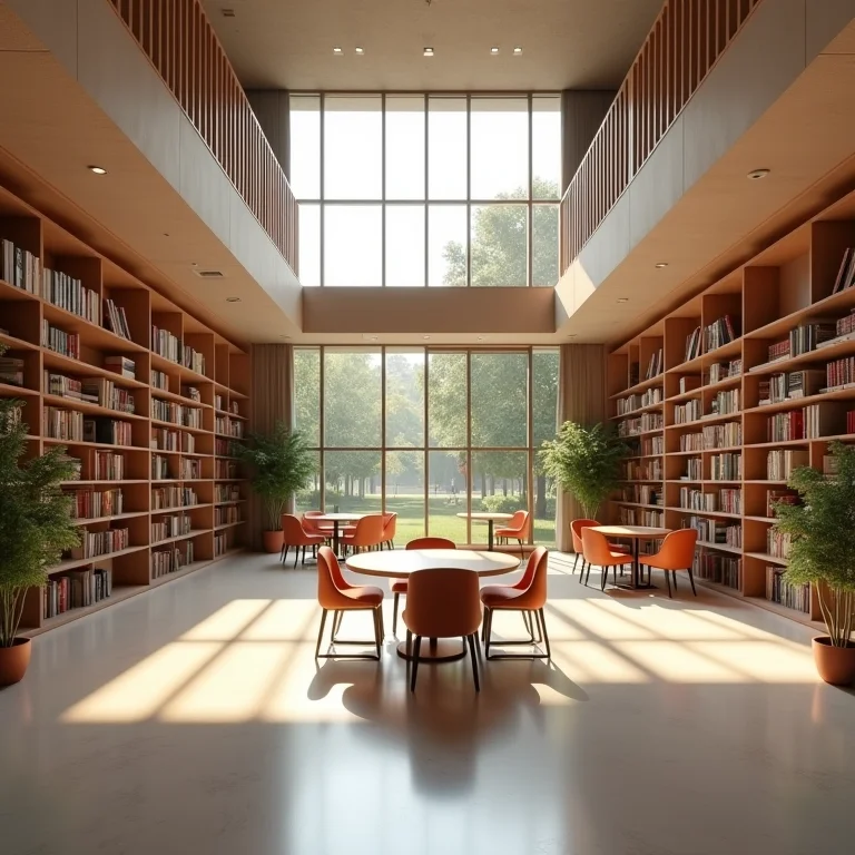 Layout otimizado para diferentes atividades em uma biblioteca.