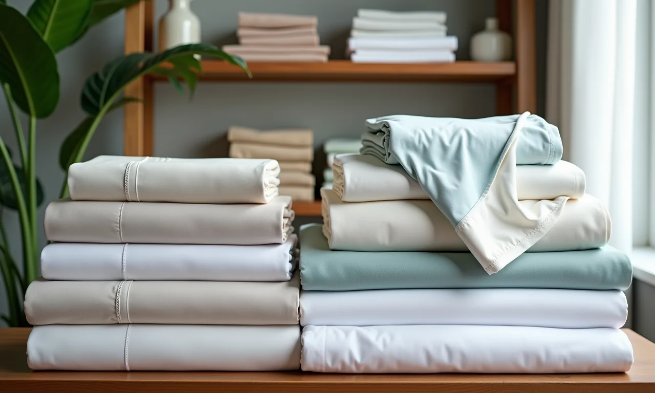 Lençóis dobrados de diferentes tamanhos.