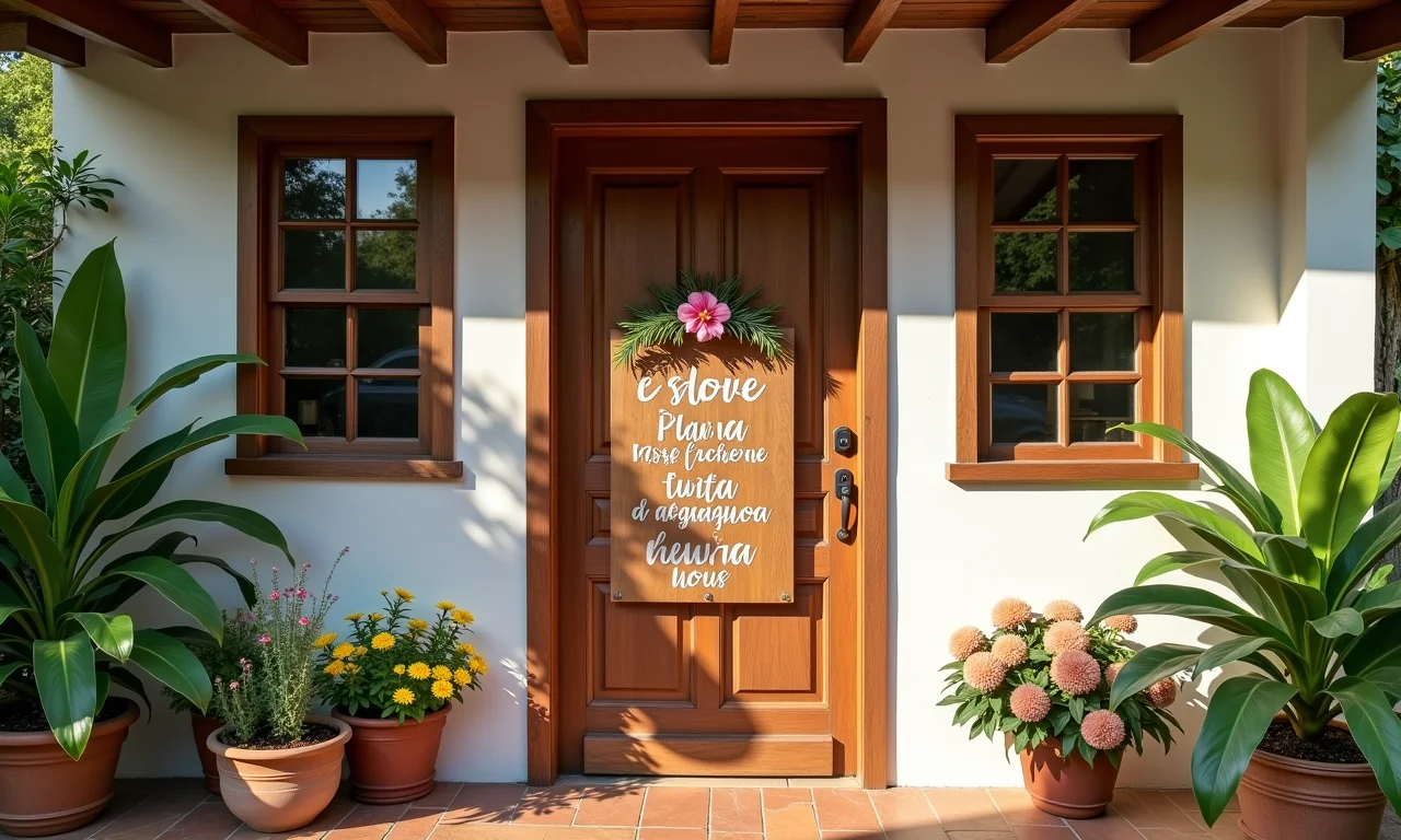 Letreiros com frases inspiradoras em fachada de casa.