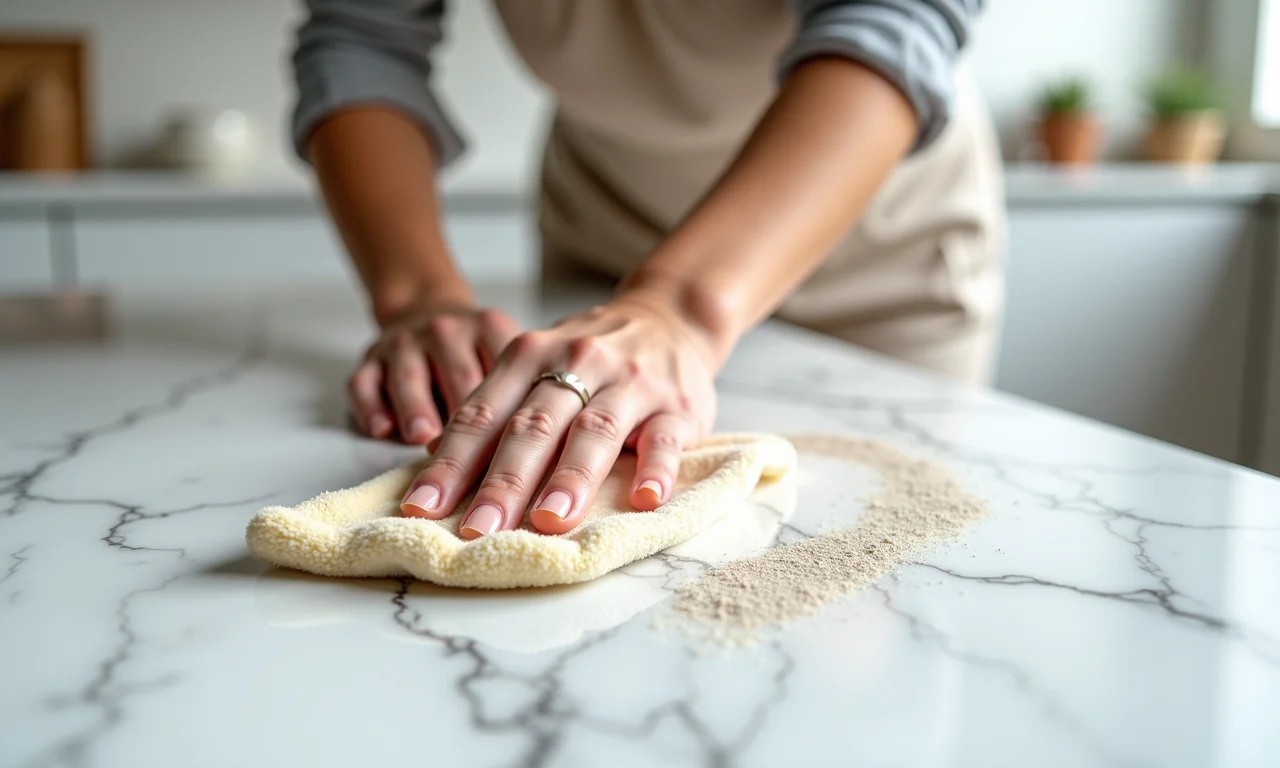 Limpando mármore branco encardido.