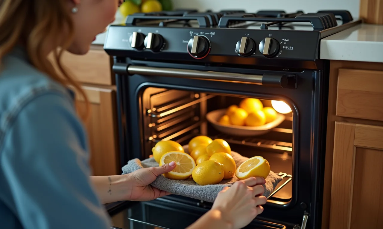 Limpeza do forno com limão para eliminar odores.
