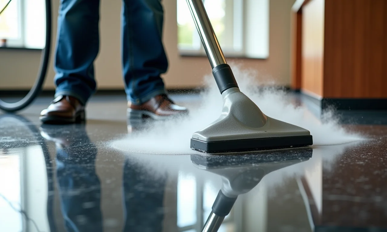Limpeza profunda de piso de granito preto São Gabriel.